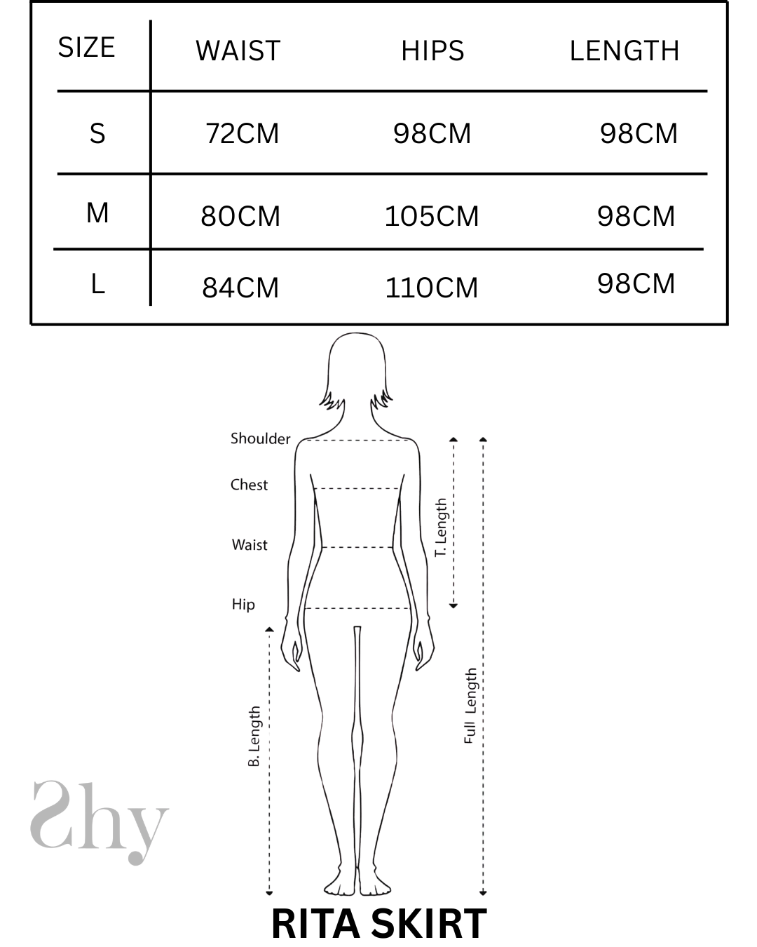 Size Chart for RITA SKIRT