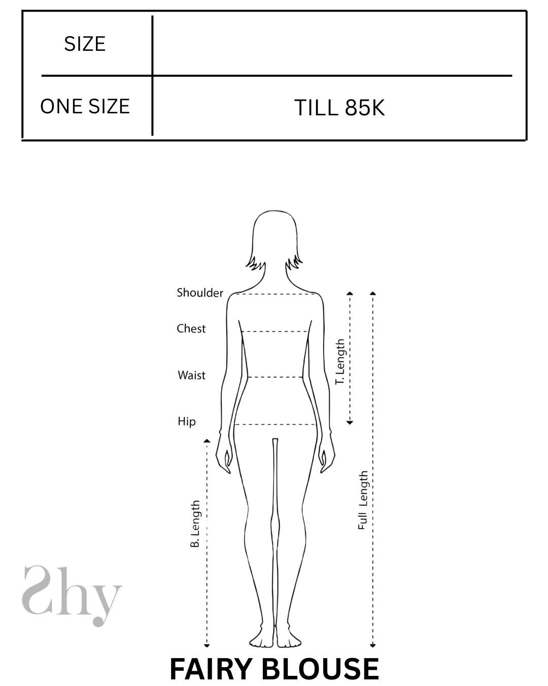 Size Chart for FAIRY BLOUSE