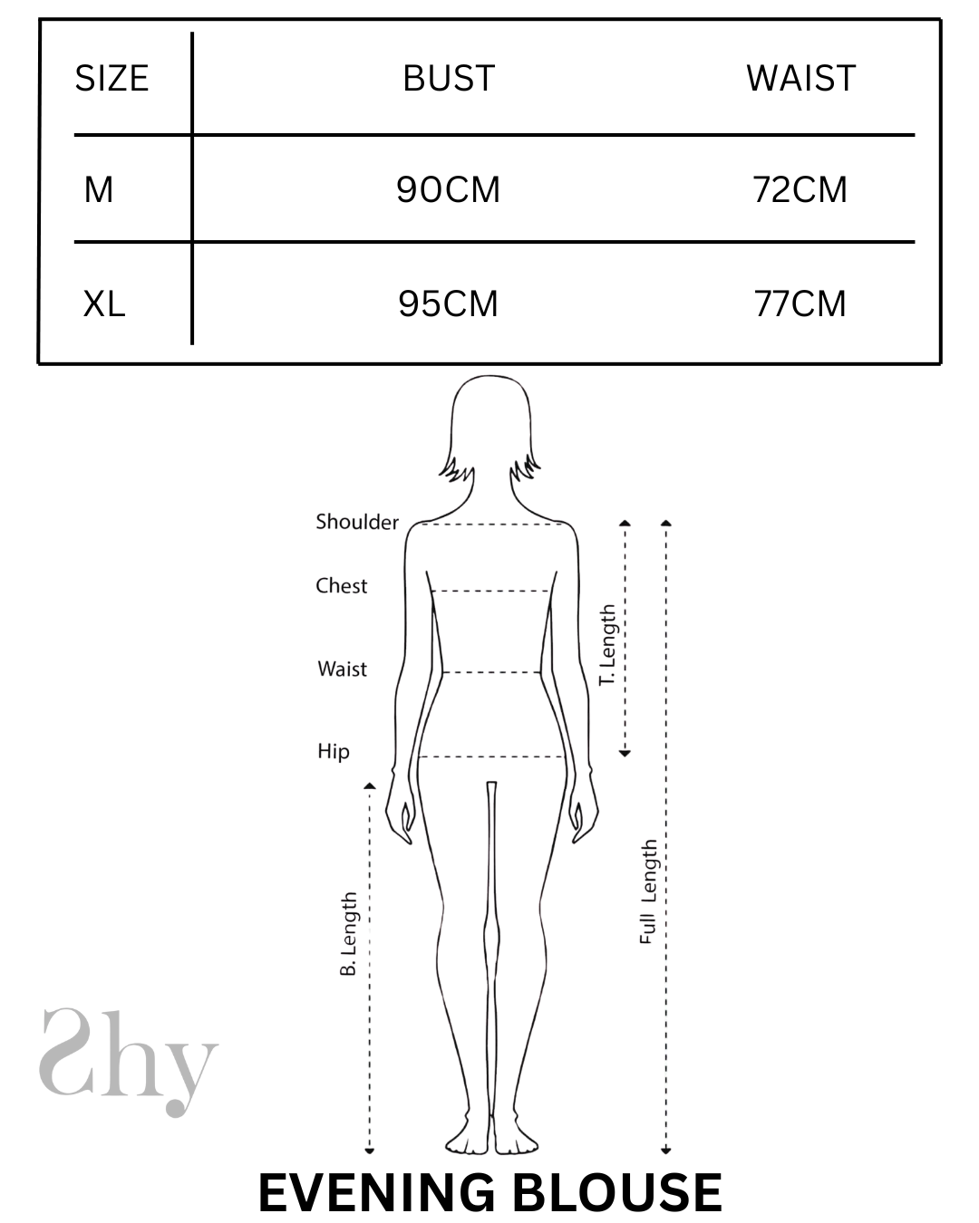 Size Chart for EVENING BLOUSE