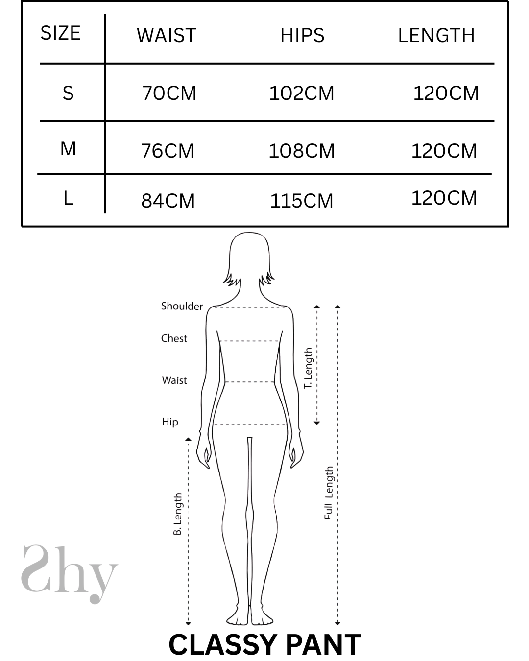 Size Chart for CLASSY PANT