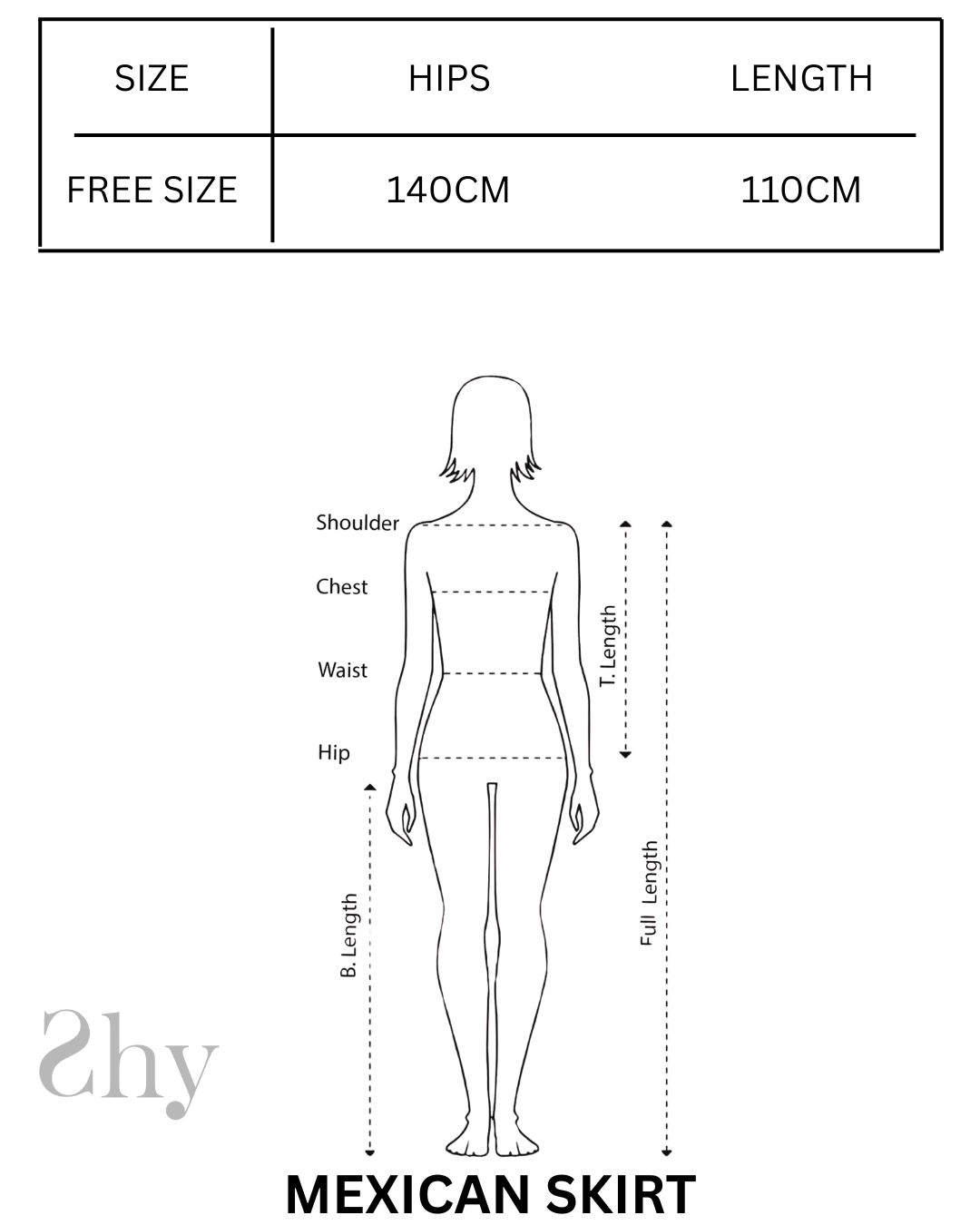 Size Chart for MEXICAN SKIRT