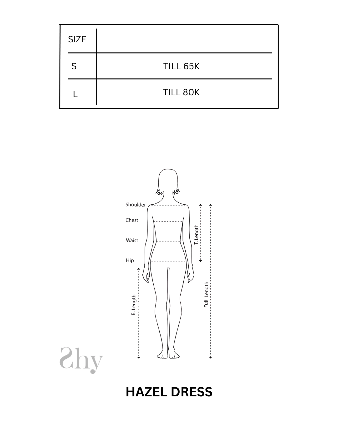 Size Chart for HAZEL DRESSS
