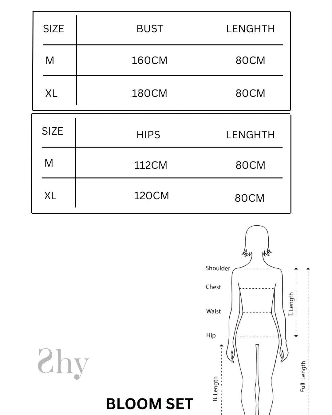 Size Chart for BLOOM SET
