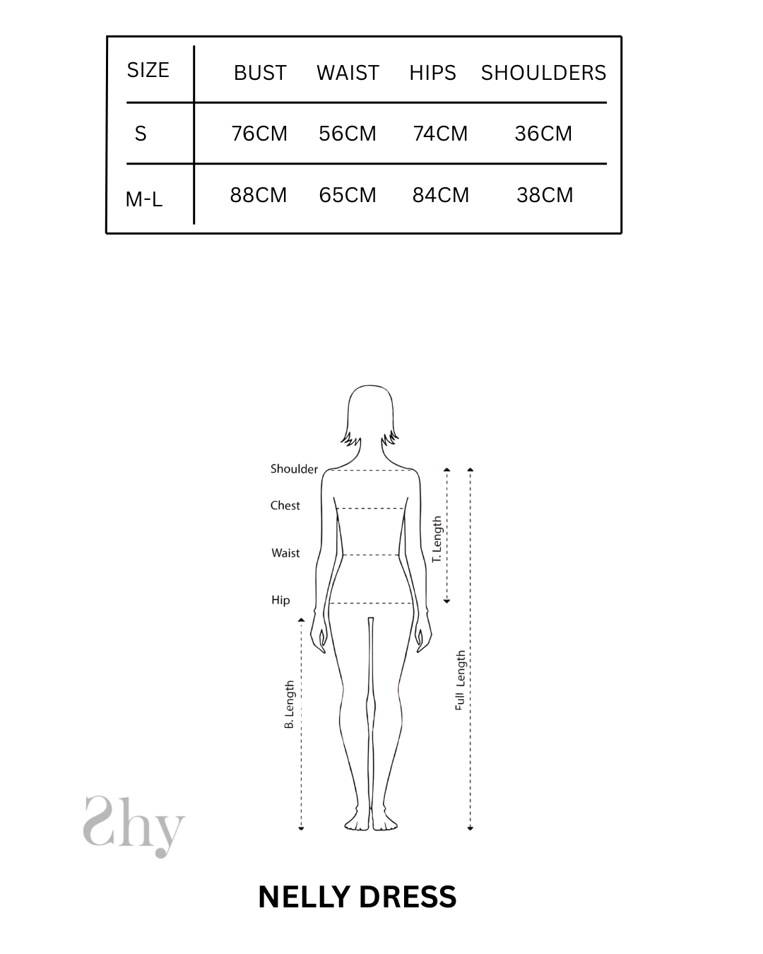 Size Chart for Nelly Dress