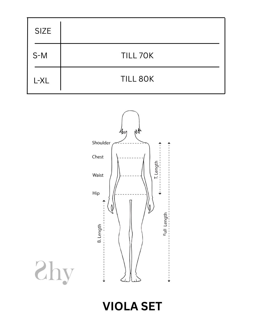 Size Chart for VIOLA SET