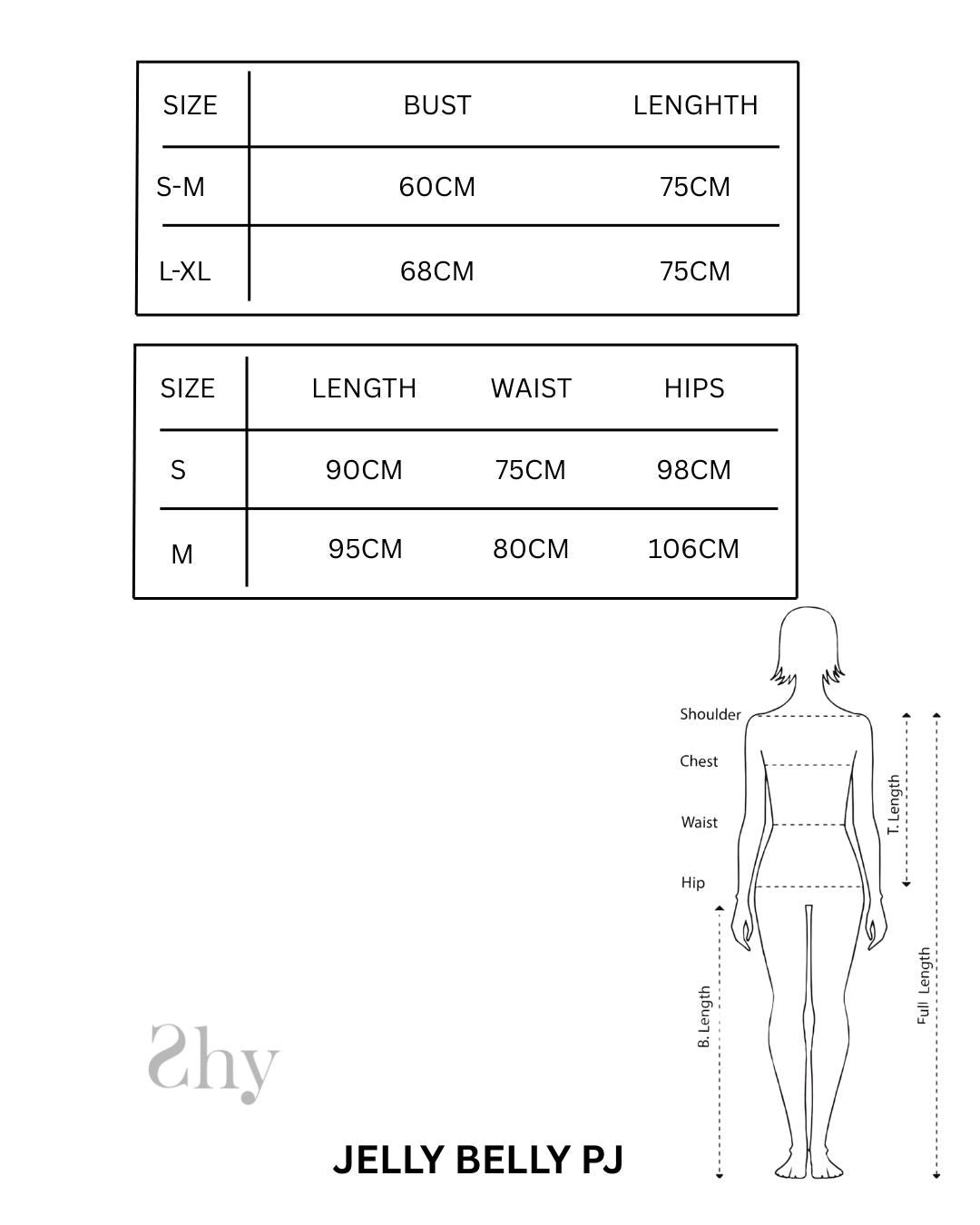 Size Chart for JELLY BELLY PJ SET
