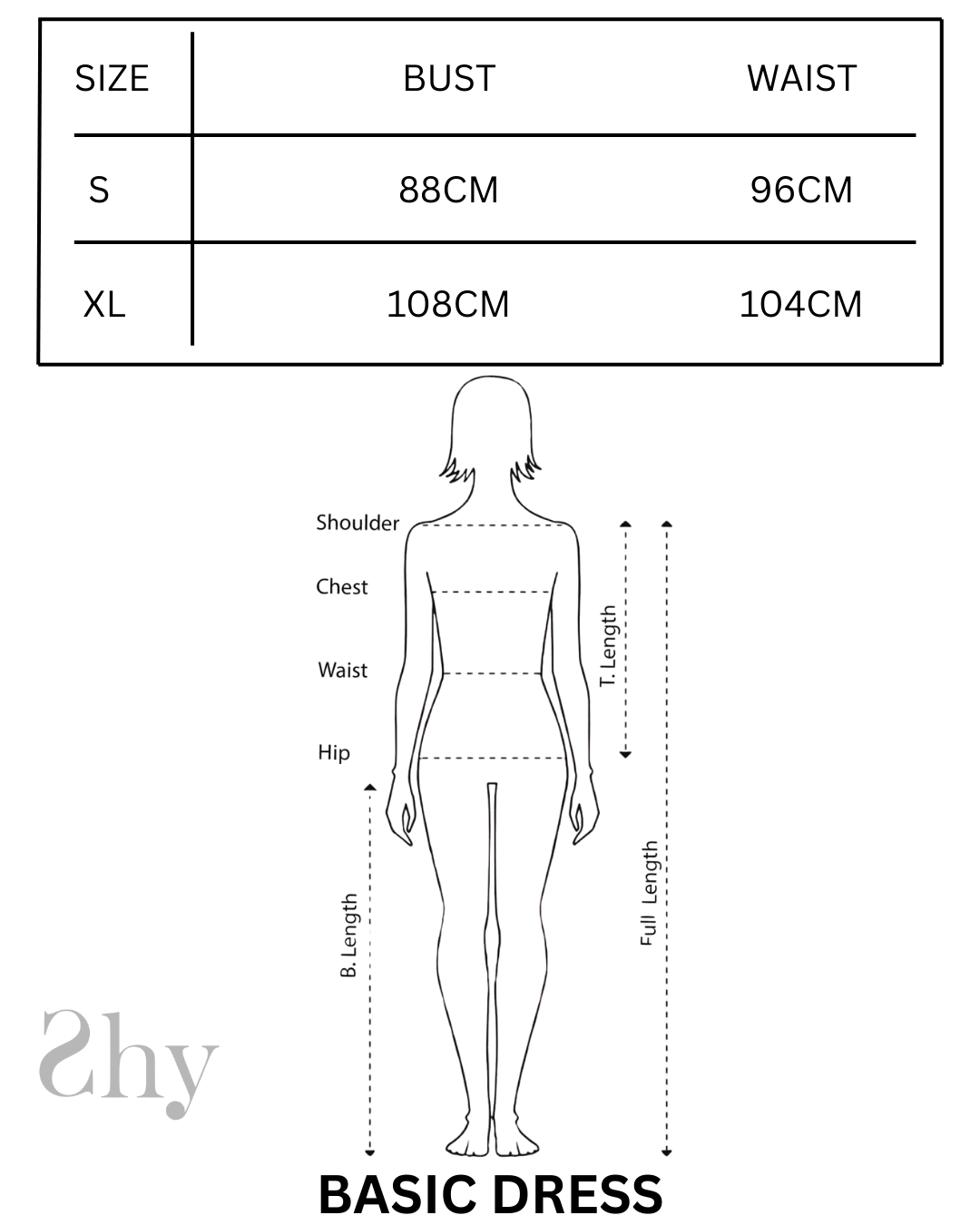 Size Chart for BASIC DRESS