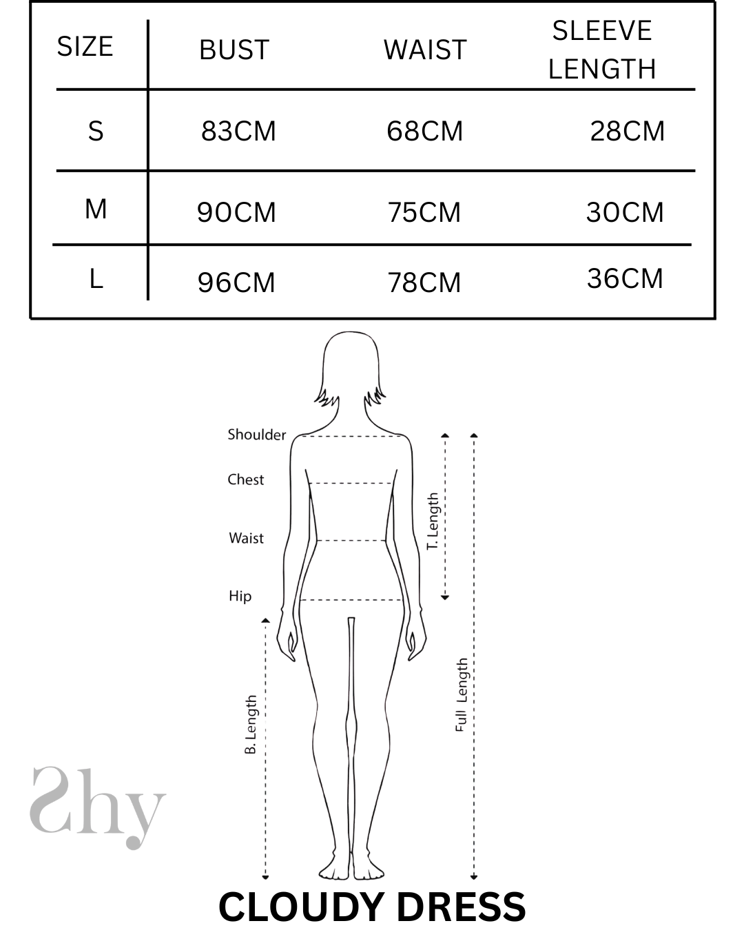 Size Chart for CLOUDY DRESS