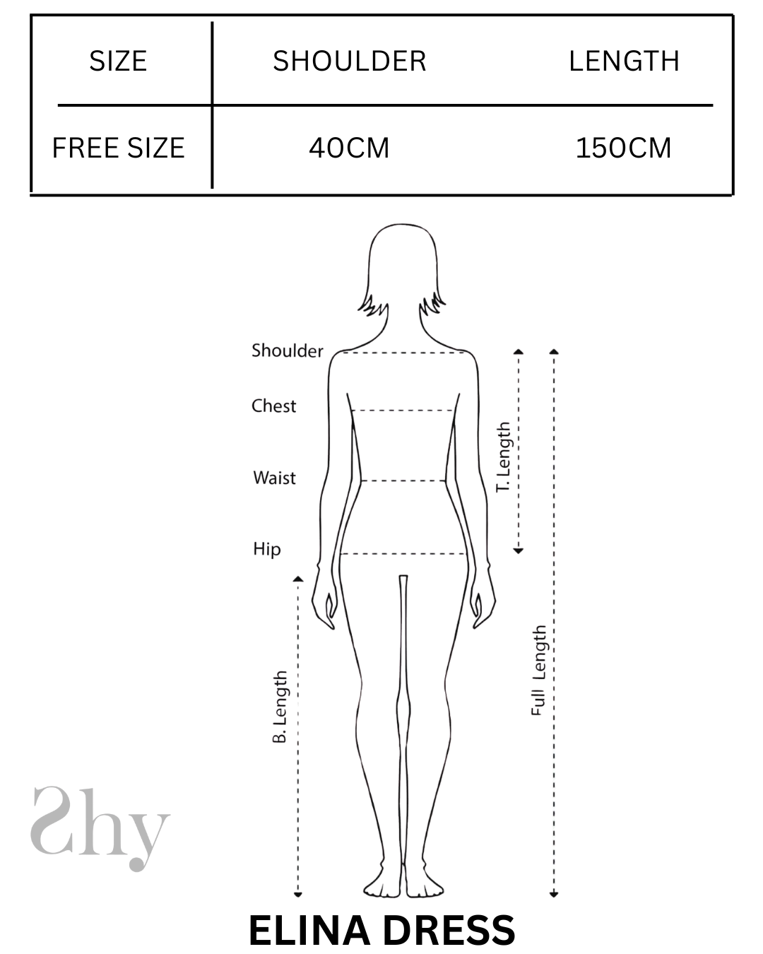 Size Chart for ELINA DRESS