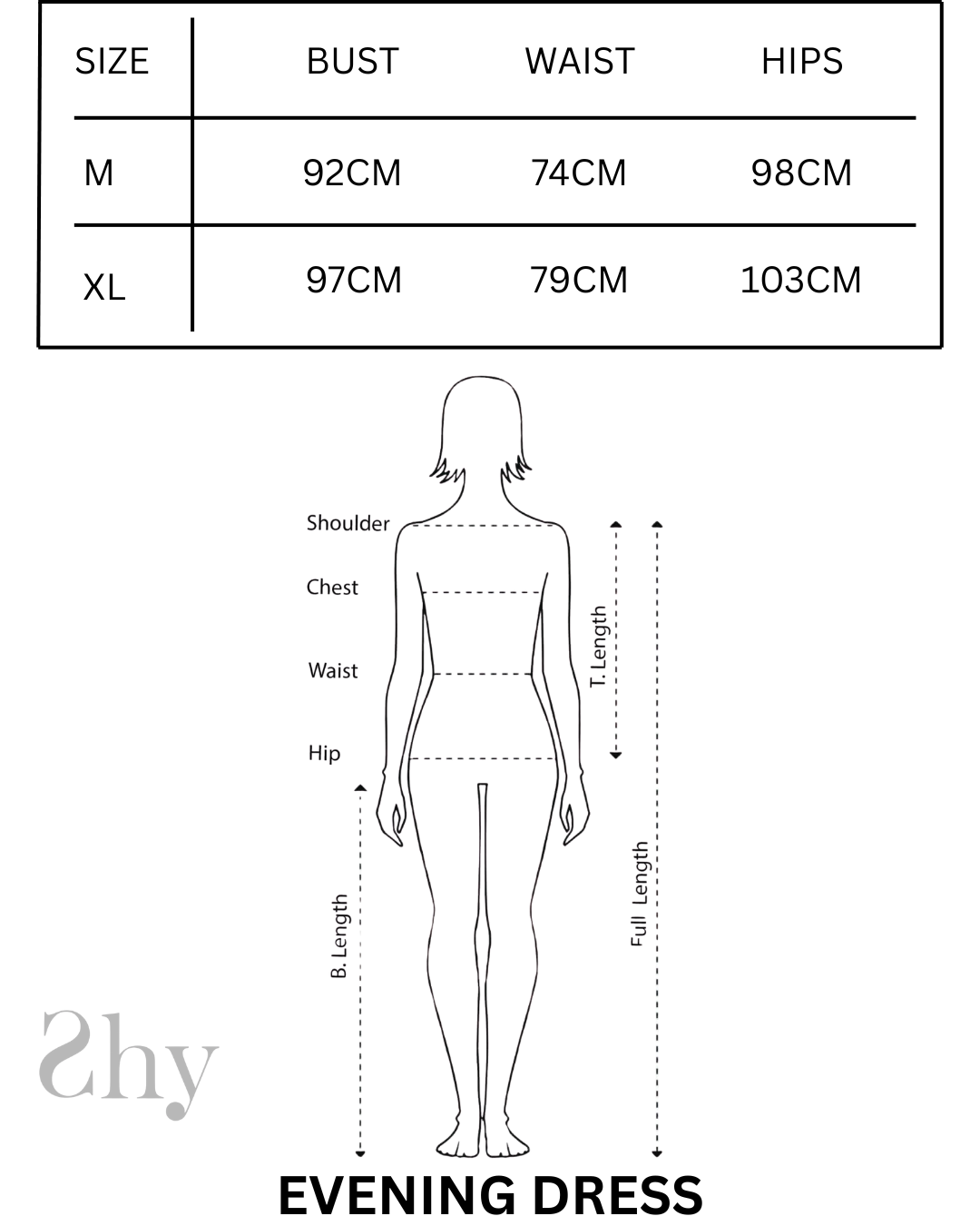 Size Chart for EVENING DRESS