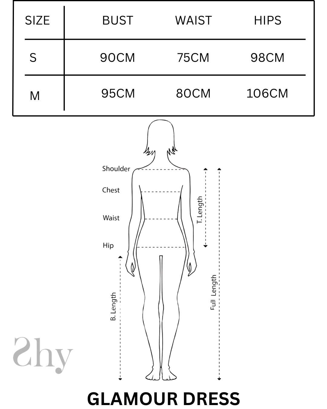 Size Chart for GLAMOUR DRESS