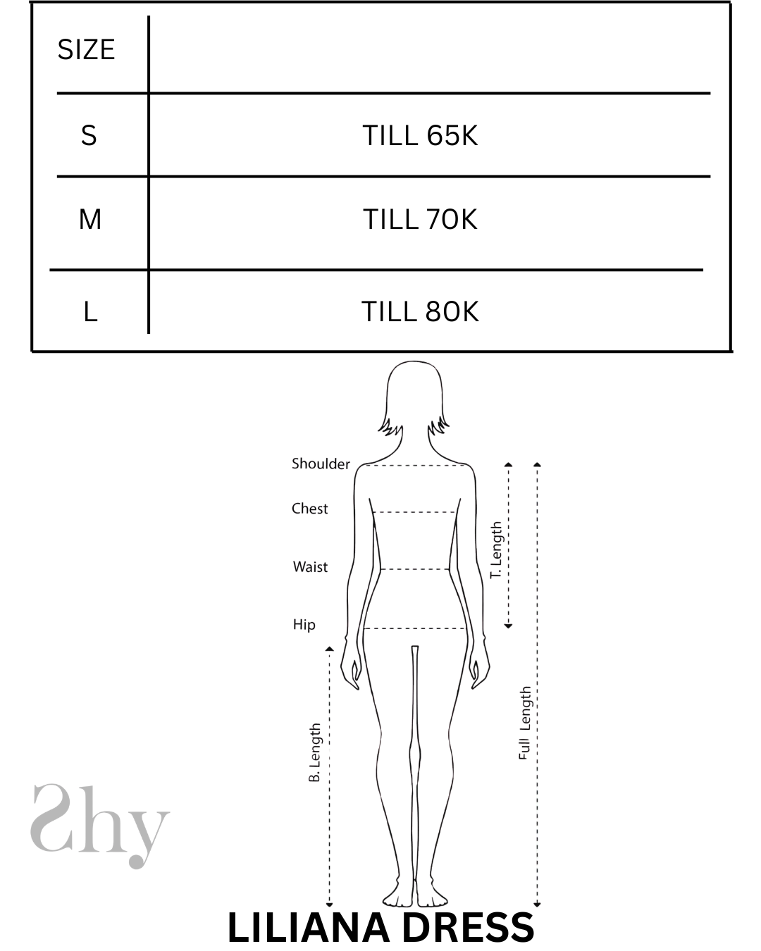 Size Chart for LILIANA DRESS