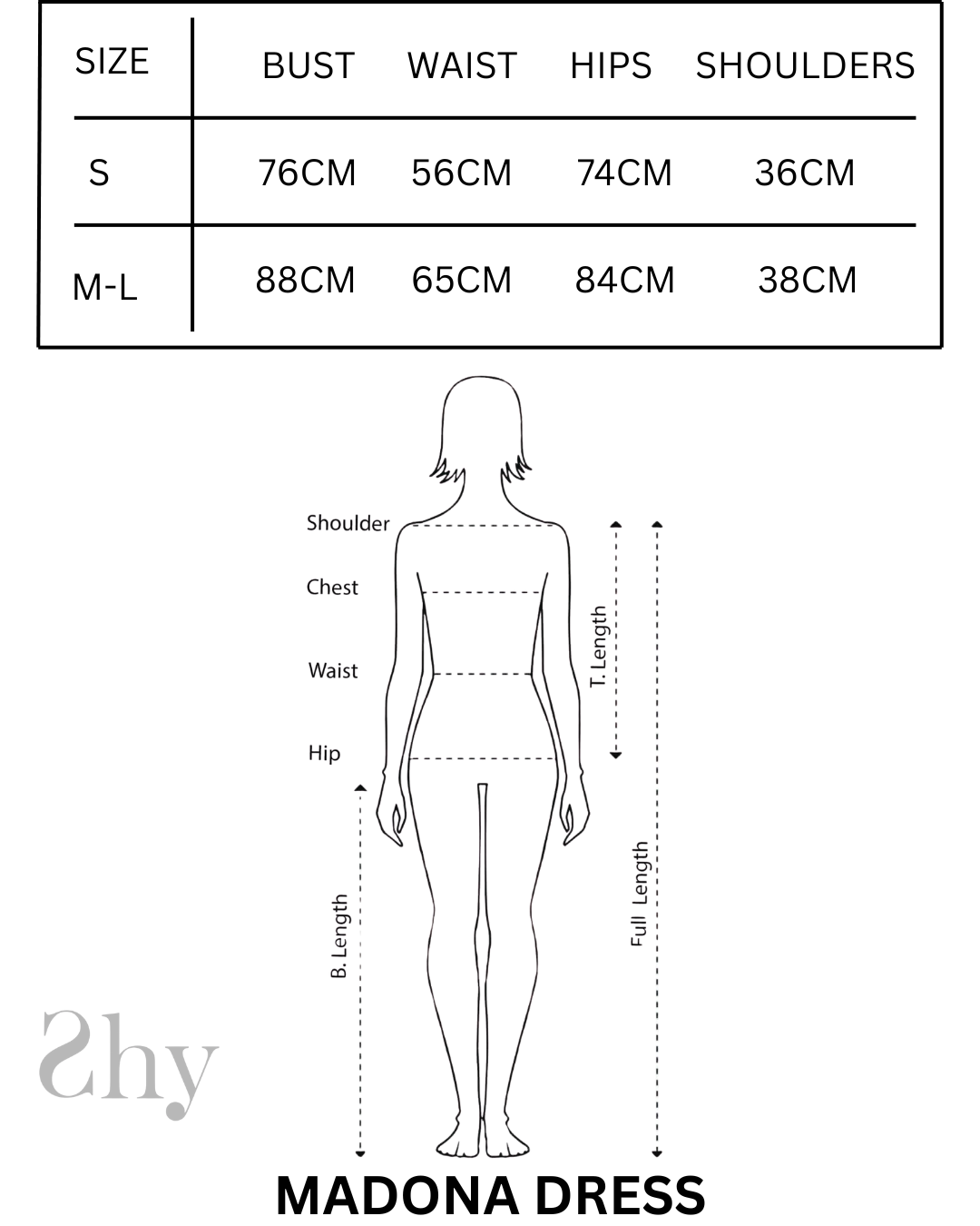 Size Chart for MADONA DRESS
