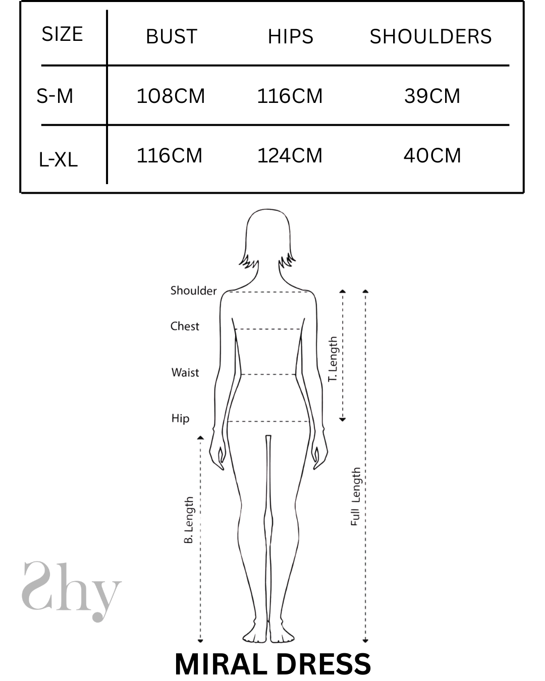Size Chart for MIRAL DRESS