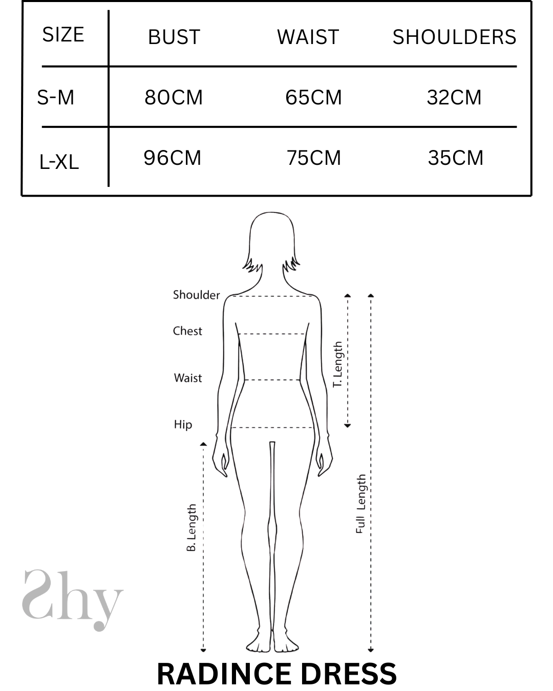 Size Chart for RADIANCE DRESS