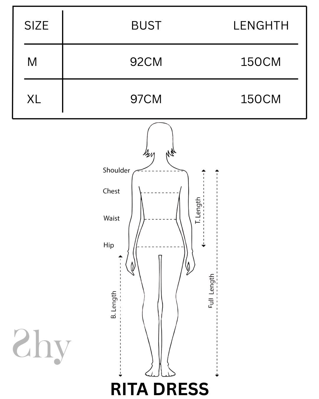 Size Chart for RITA DRESS
